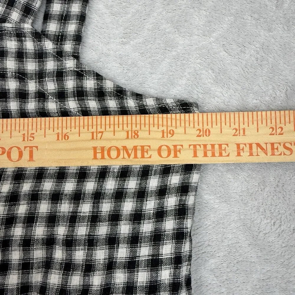 Quince 100% European Linen Square Neck Jumpsuit Large Khaki Black Gingham Preppy